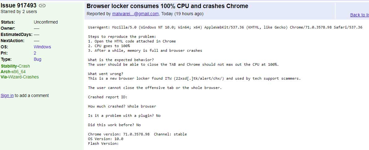 Google Chrome发现新Bug CPU使用率飙升至100%